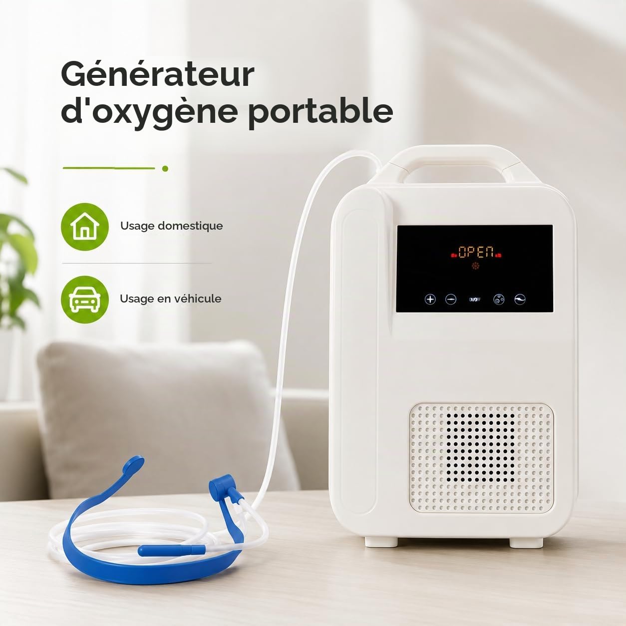 Booster d'oxygène électrique portable avec 30 millions d'ions négatifs — Machine à oxygène compacte avec canule nasale et étui de transport pour la maison, le voyage, la voiture et l'utilisation en