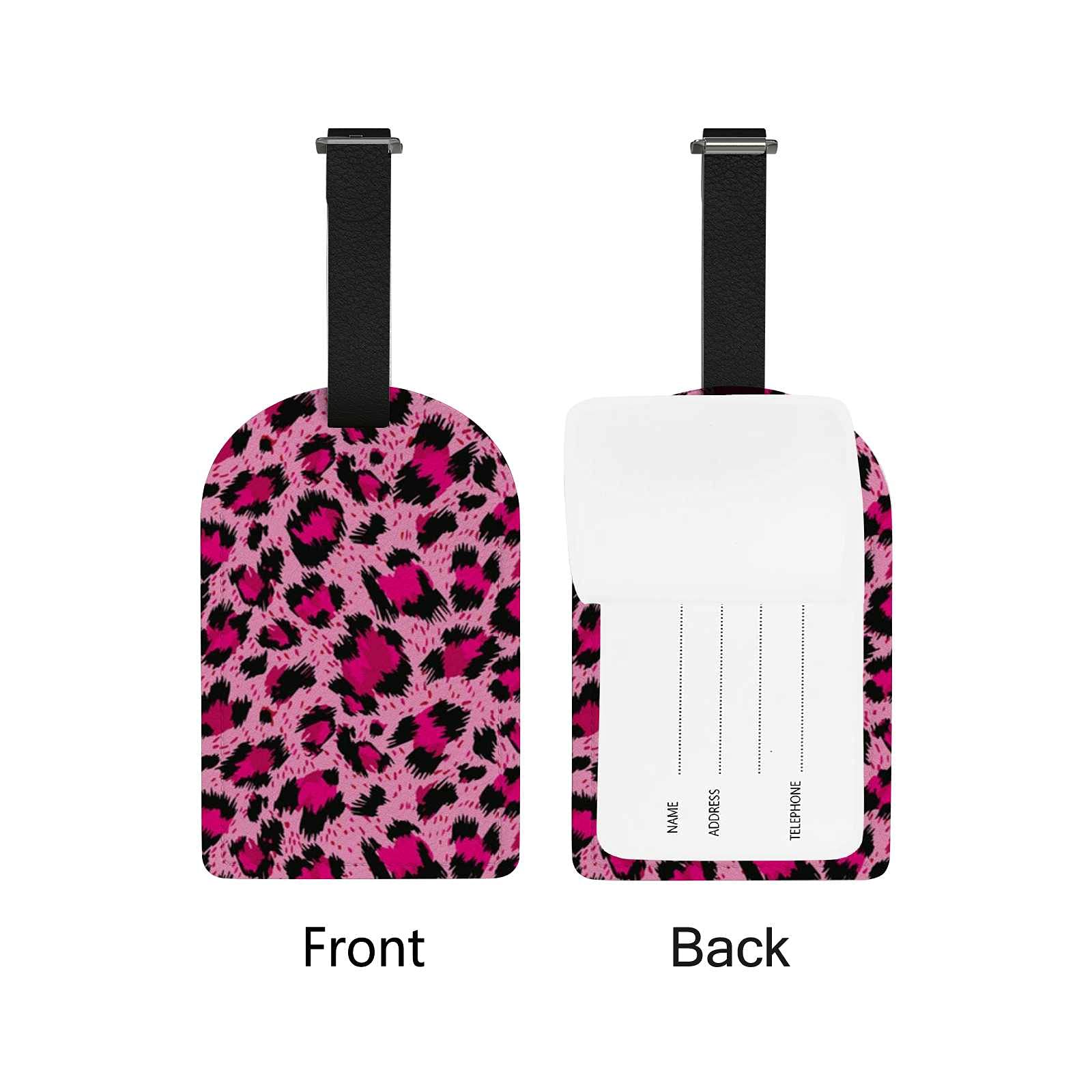 Etichette Per Bagagli In Pelle Leopardata Oro Rosa: 2 Pezzi Con Copertura Privacy E Cinturino Regolabile