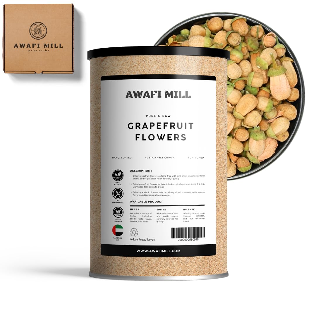 AWAFI MILL Grapefruit Flower Buds | Dried Citrus Blossom Buds | Floral Citrus Aroma | For Infusion & Tea Scenting | Loose Dried Flowers (100 g | 3.5 Oz)