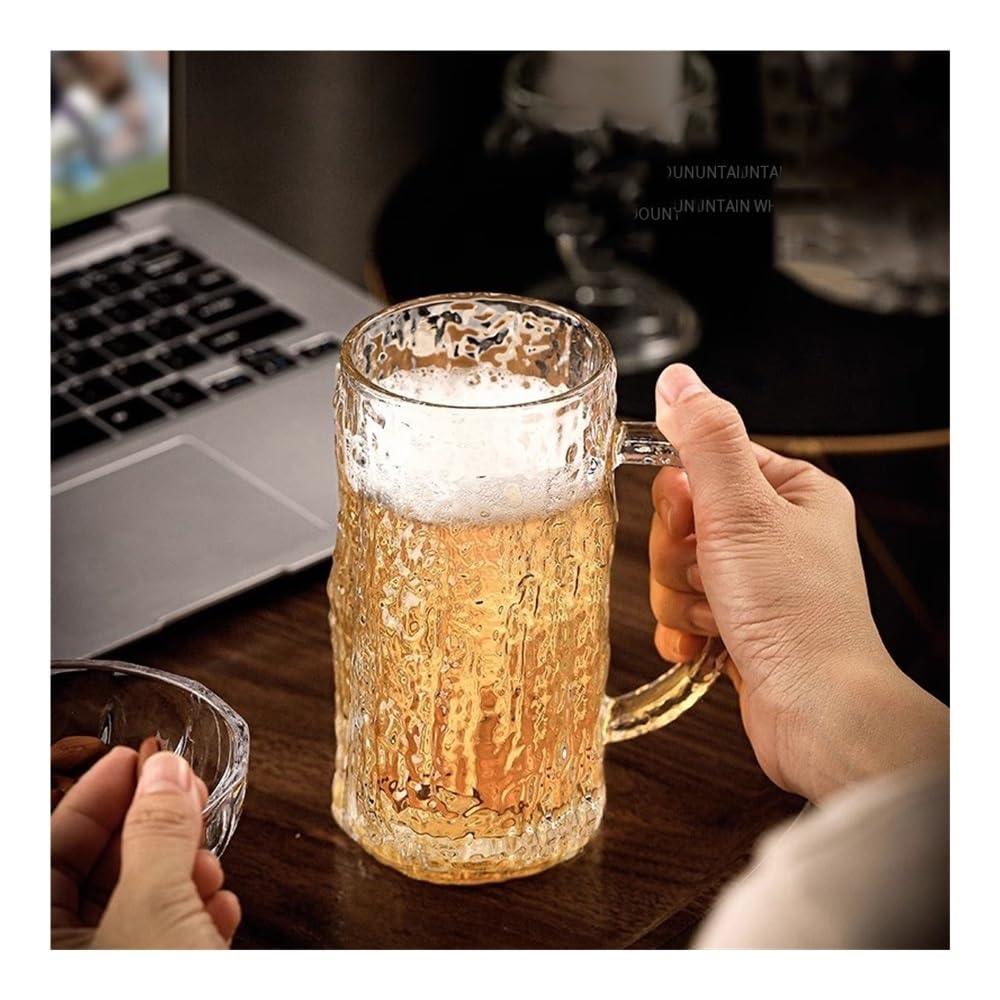 birene Glasbecher Bierkrug-Set mit 2 Gläsern, 16 oz, mit Rindenmuster, geprägt und dick