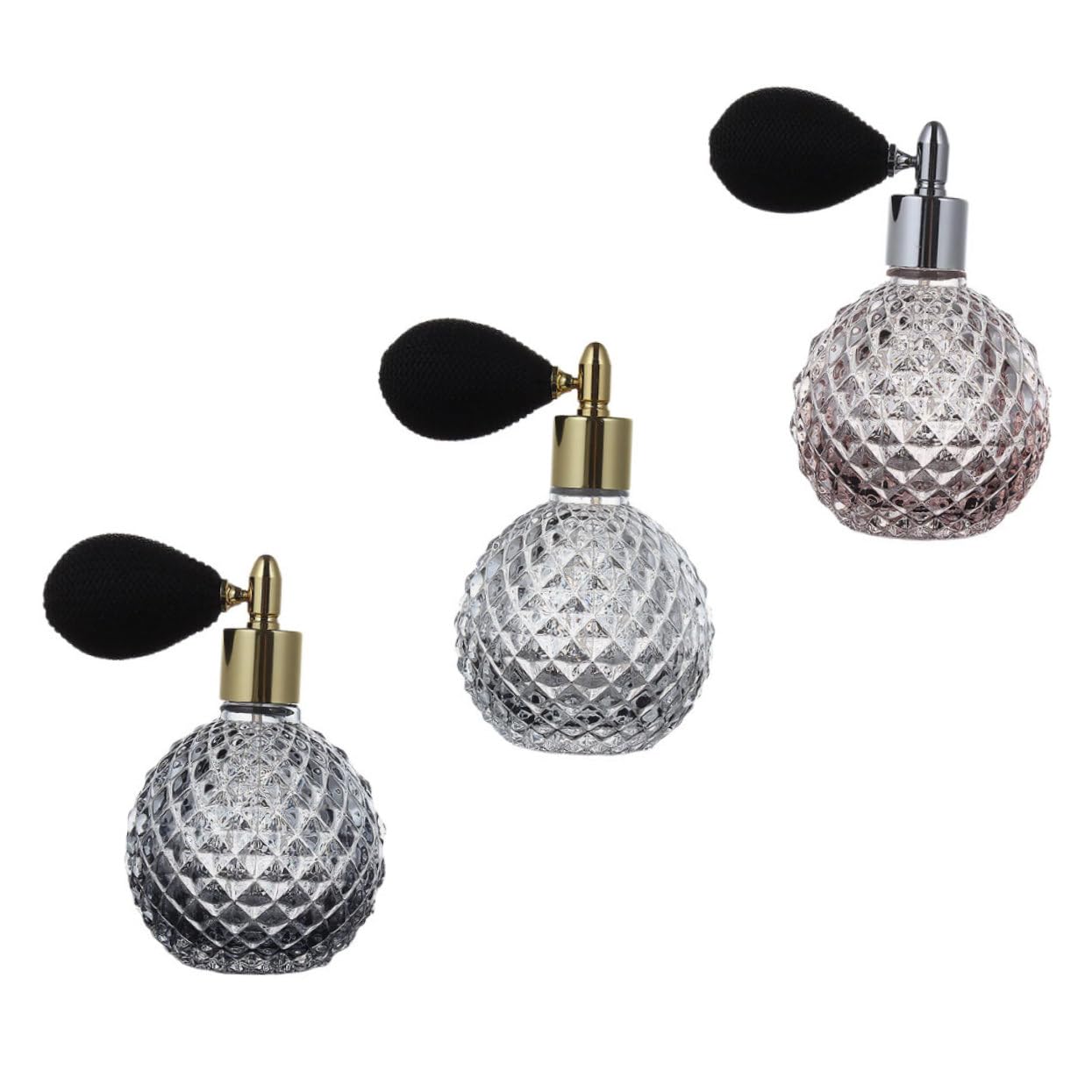 POPETPOP Flacon Vaporisateur de Parfum Rechargeable 100ml en Verre Vintage avec Airbag, Lot de 3 Bouteilles Décoratives Salle de Bain Chambre Couleur Aléatoire
