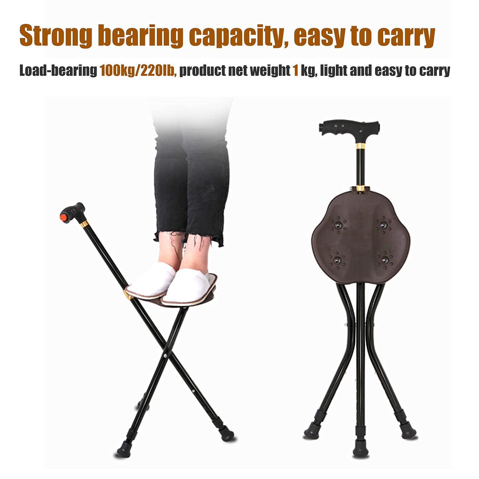 Bastón Plegable con Asiento, bastón Ligero Ajustable de Tres Patas con luz LED, para Personas Mayores, Ayuda para Viajes al Aire Libre Star of Light