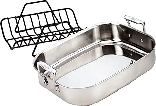 All-Clad E752S264 Stainless Steel Dishwasher Safe Small 11-Inch x 14-Inch Roaster with Nonstick Rack Cookware, 14-Inch, Silver - coolthings.us