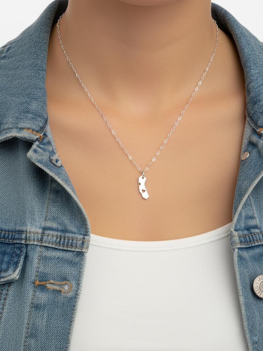EnCharmed Sterling Silver Heart of California Charm Necklace, West Coast Girl Golden State Pendant Jewelry, 18" - Image 3