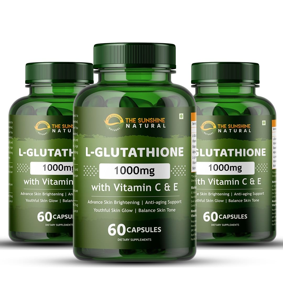 L-GLUTATHIONE WITH VITAMIN C, E, ALPHA LIPOIC ACID & ANTIOXIDANT FOR RADIANT BEAUTIFUL SKIN | ANTI-AGEING | REDUCES PIGMENTATION & DARK SPOTS 1000MG 60 CAPSULES (PACK OF 3)