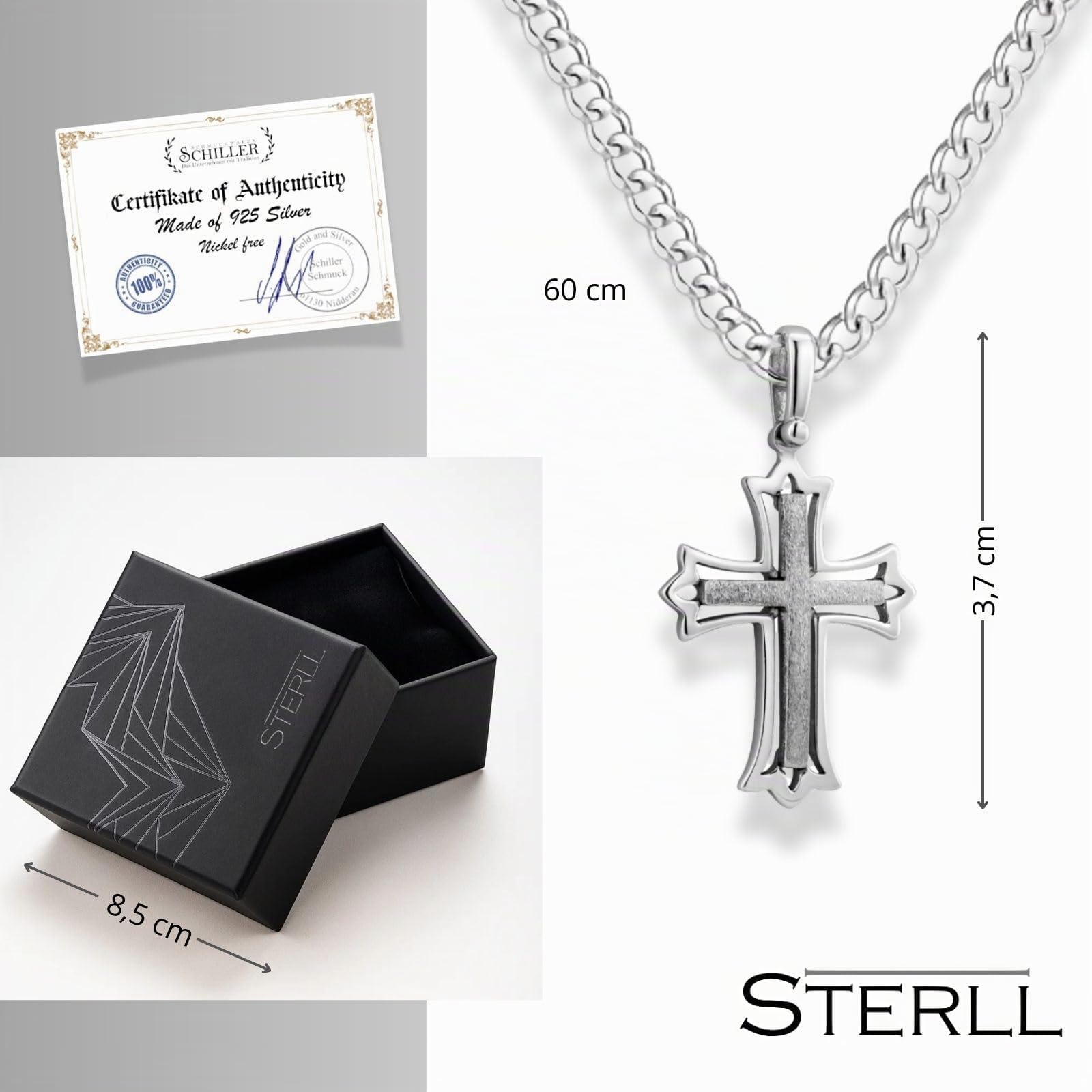 Collana Maschile In Argento Con Pendente Croce 925 Catena Forzatina
