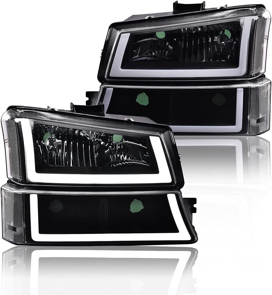 G-PLUS LED DRL Headlights Assembly, Fit For 2003-2006 Chevy Avalanche 1500 2500/Silverado 1500 2500 3500 & HD Models Headlamp, Driver & Passenger Side, Clear lens Black Housing Clear Reflector