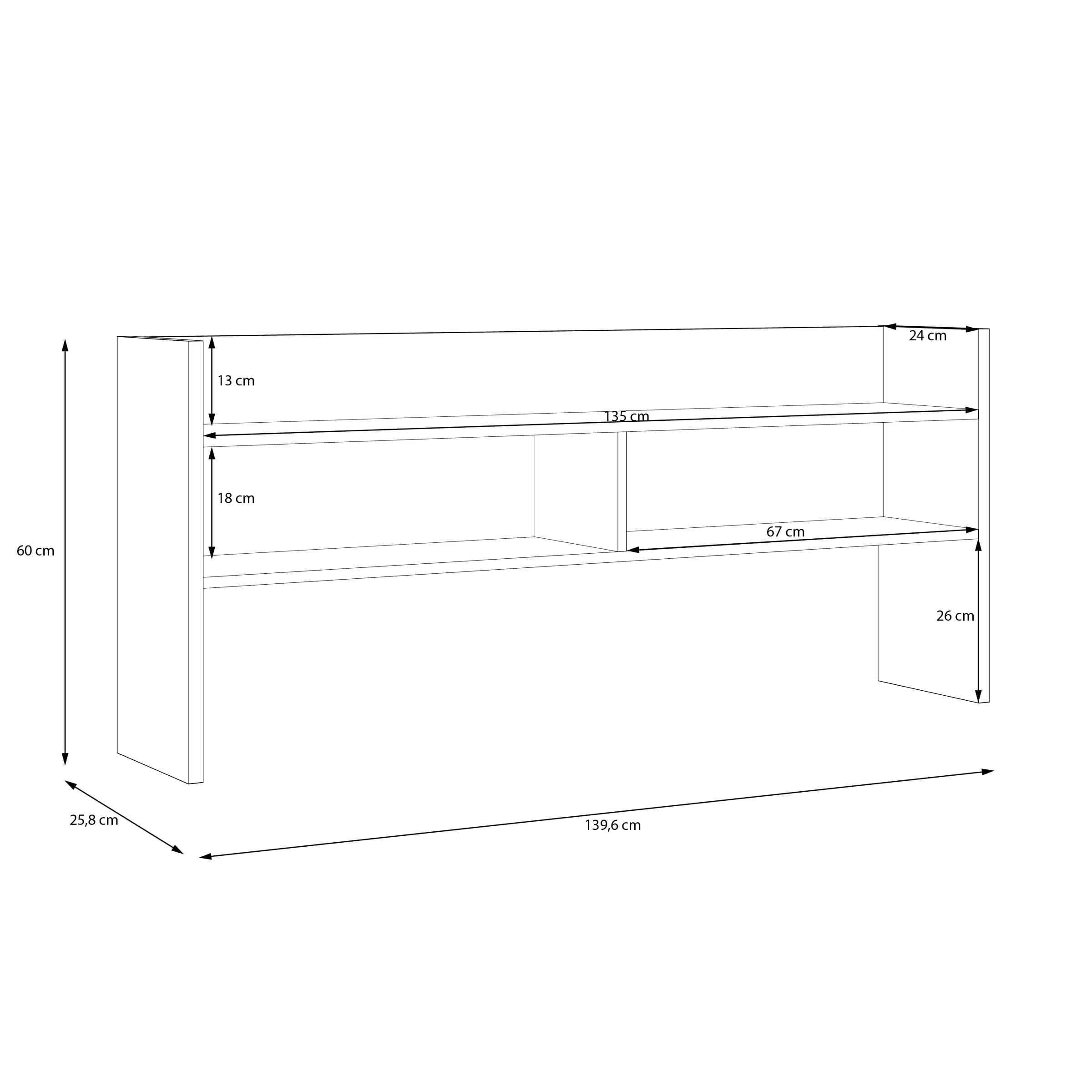möbelando Schreibtischaufsatz >Modultrick< in Artisan Eiche/Weiß - 139,6x60x25,8 (BxHxT)