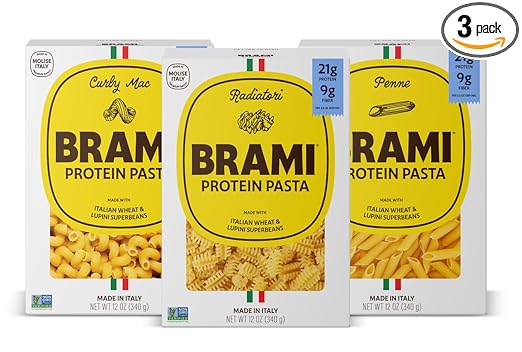 Brami Italian Protein Pasta, Variety | Low Carb | High Fiber | High Protein | Non-GMO | Keto | Made in Italy | Dry Pasta | Semolina | Fortified with Heart Healthy Lupini Beans | 12oz (Pack of 3)