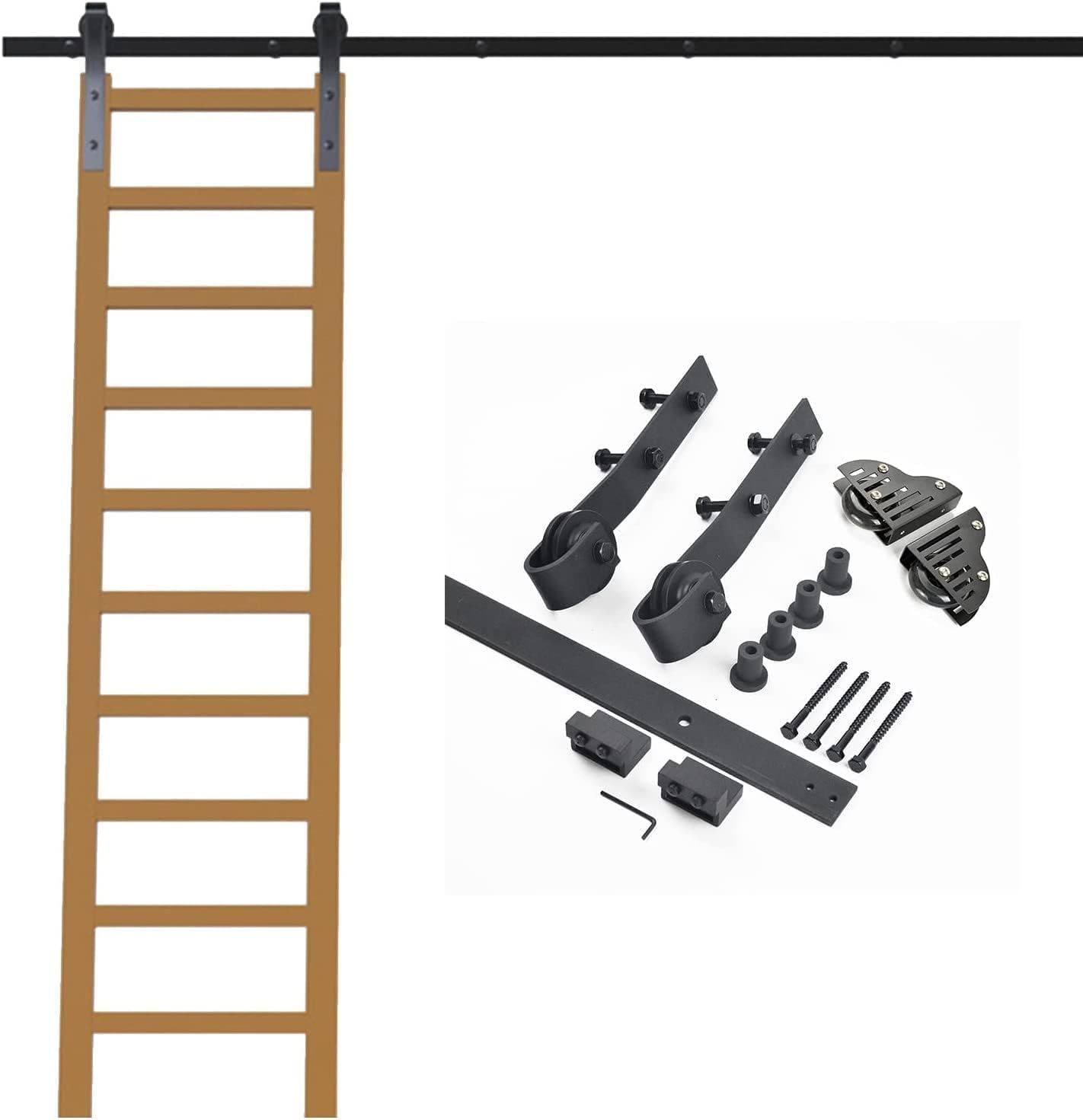 5ft-13f Sliding Ladder Library Full Set Hardware Rolling Track,with Floor Roller Wheels.Flat Tube Mobile Ladder Full Set Track for Home/Indoor/Loft (Size : 10ft/300cm Track kit)