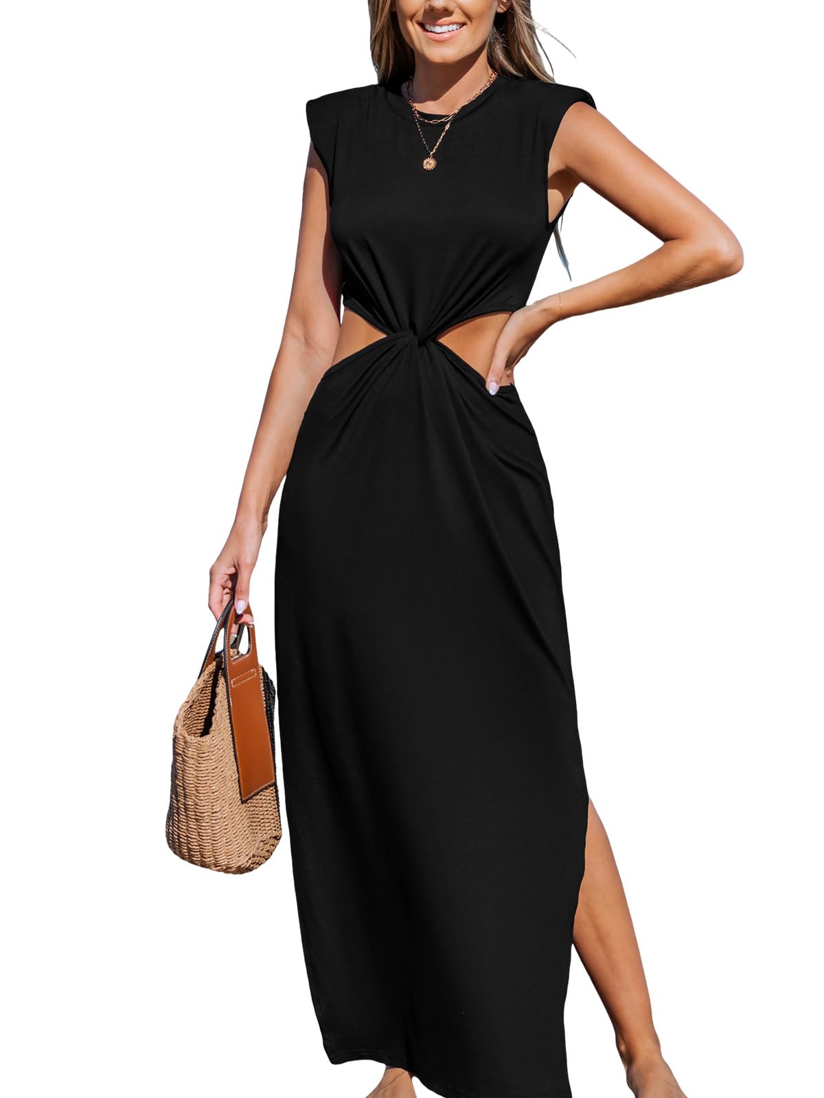 EFOFEI Vrouwen Boho Bloemige Zwierige Jurken Polka Dot Bloemige Jurk Lange Riem Sun Sexy Casual Date Jurk Dot Bruin L