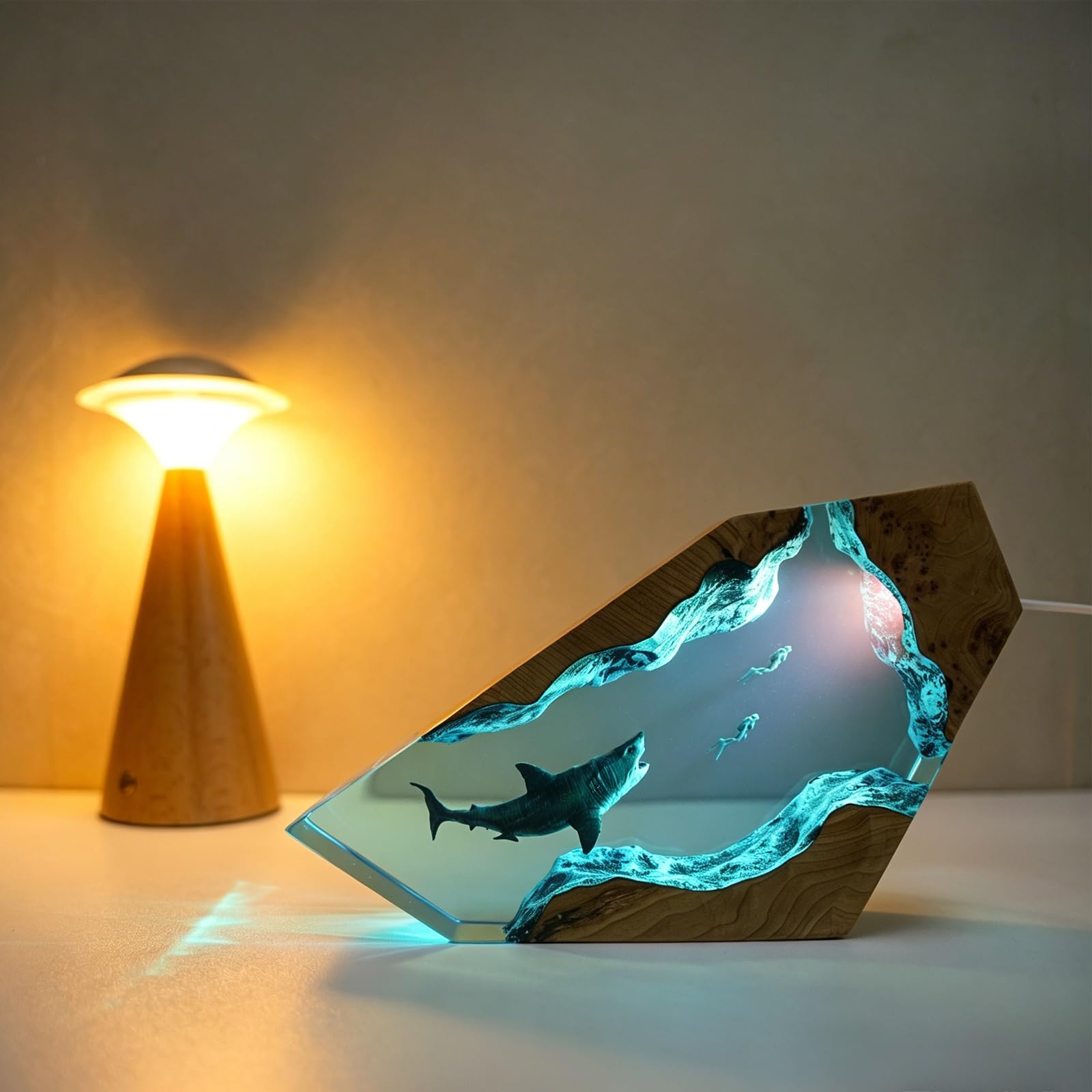 FGJtguE Woods lamp, Underwater Scuba Diver Night Light with Whale Shark, Dimmable LED Crystal Bedside Decor(R)