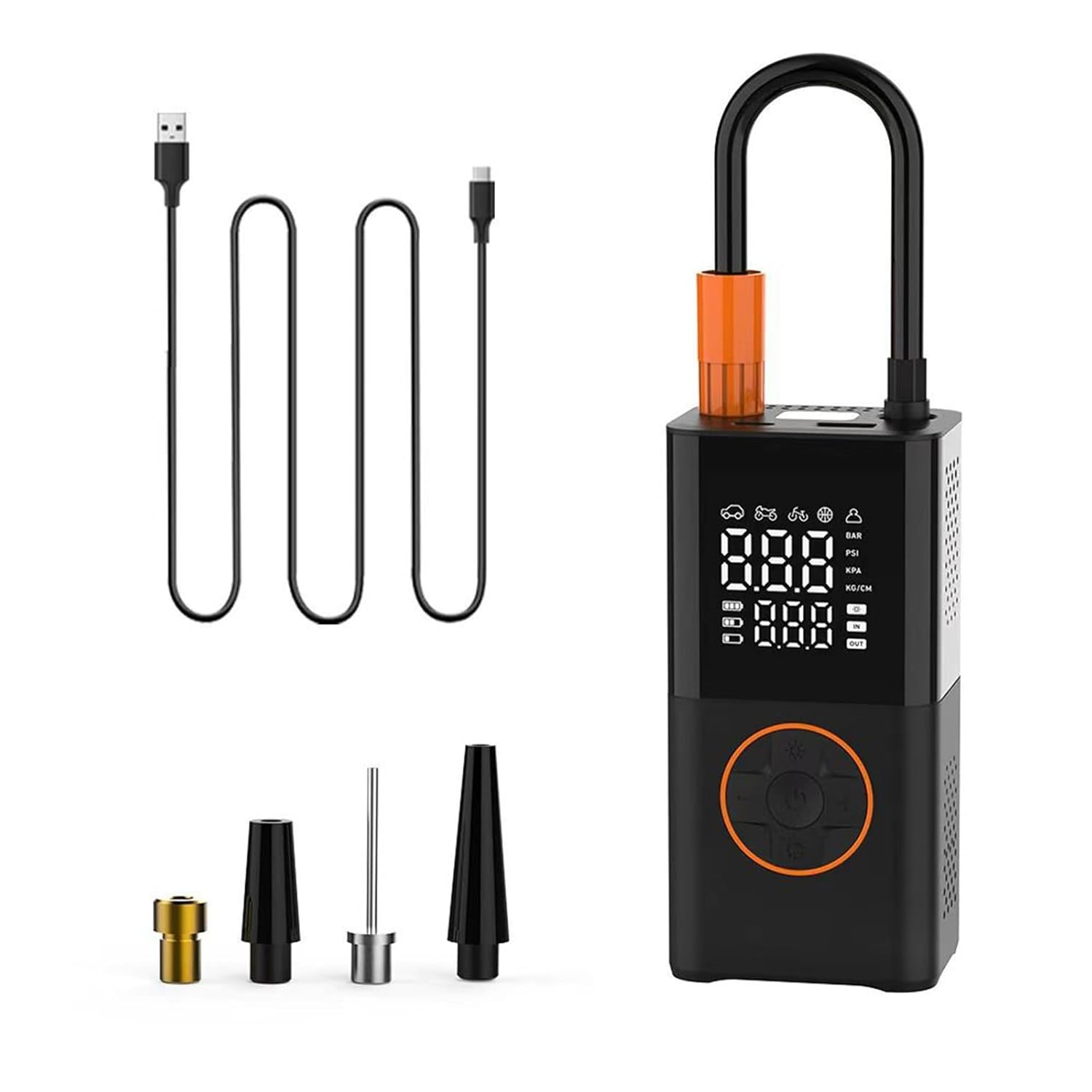 Portable Air Compressor Bikes Vehicles Motorcycle Tire Inflator Digital Display Pressure Gauge Detect with LED Lamp