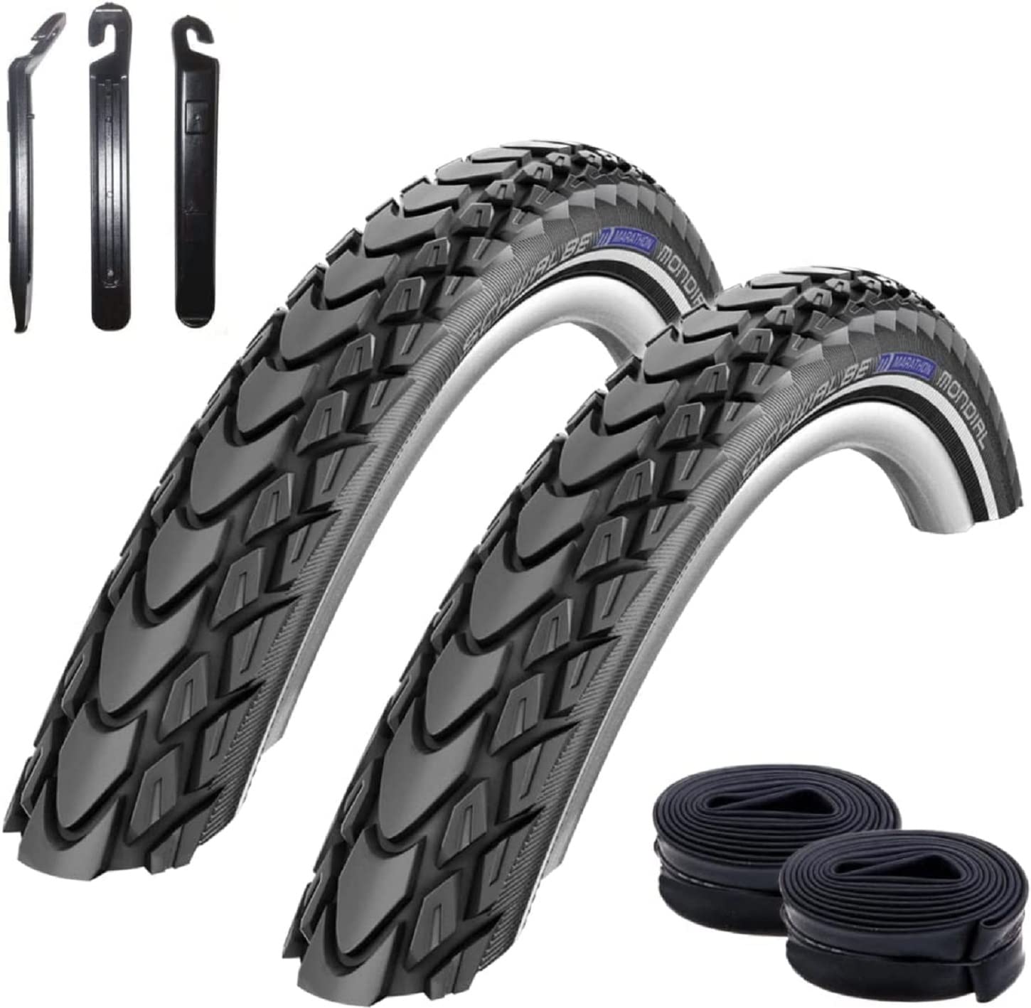 2 x Schwalbe Marathon Mondial Performance opony rowerowe RaceGuard E-25 płaszcz rowerowy 47-622 (28 x 1,75") + 2 x dętki Schwalbe SV17 wraz z łyżką do opon