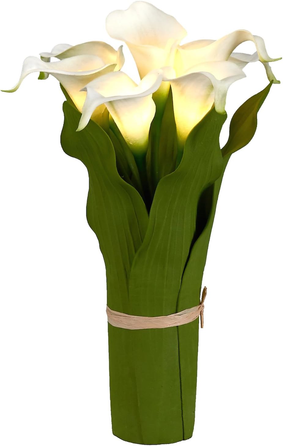 Homeseasons LED Lighted Artificial Flower Arrangement-Battery Operated 7 Heads Calla Lily Light with Green Leaves (White)
