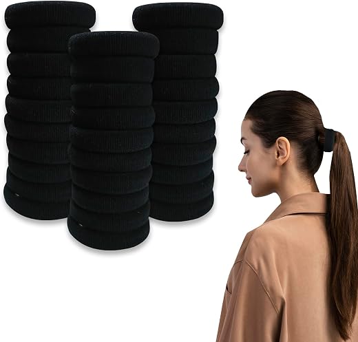 TEMPERIA (30 Pcs) Hair Band for Women &amp; Girls - Premium Rubber Band - Elastic Ponytail Hairband Ties Accessories - Black (...