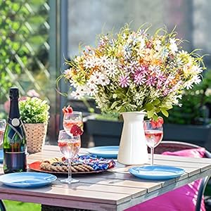 6 Bundles Wildflowers Artificial Flowers Outdoor Fake Daisy UV Resistant Silk Wild Flower Bouquets Bulk Faux Plants Plastic Greenery for Decoration vase Floral Arrangements Home Decor
