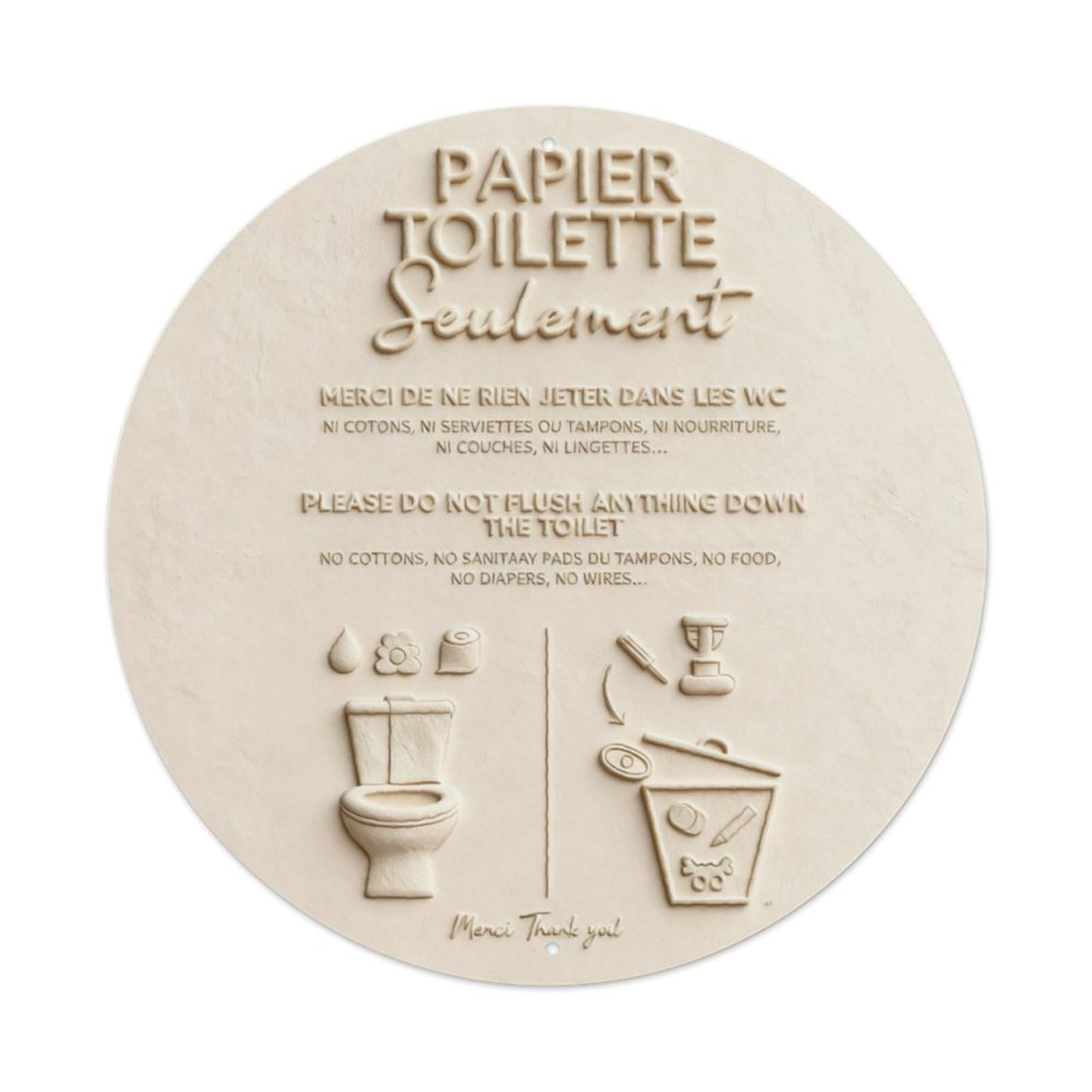 French English Toilet Usage Relief Sign Vintage Aluminium Metal Sign, Retro Wall Decor for Home, Bar, Garage & Farmhouse 20x20cm