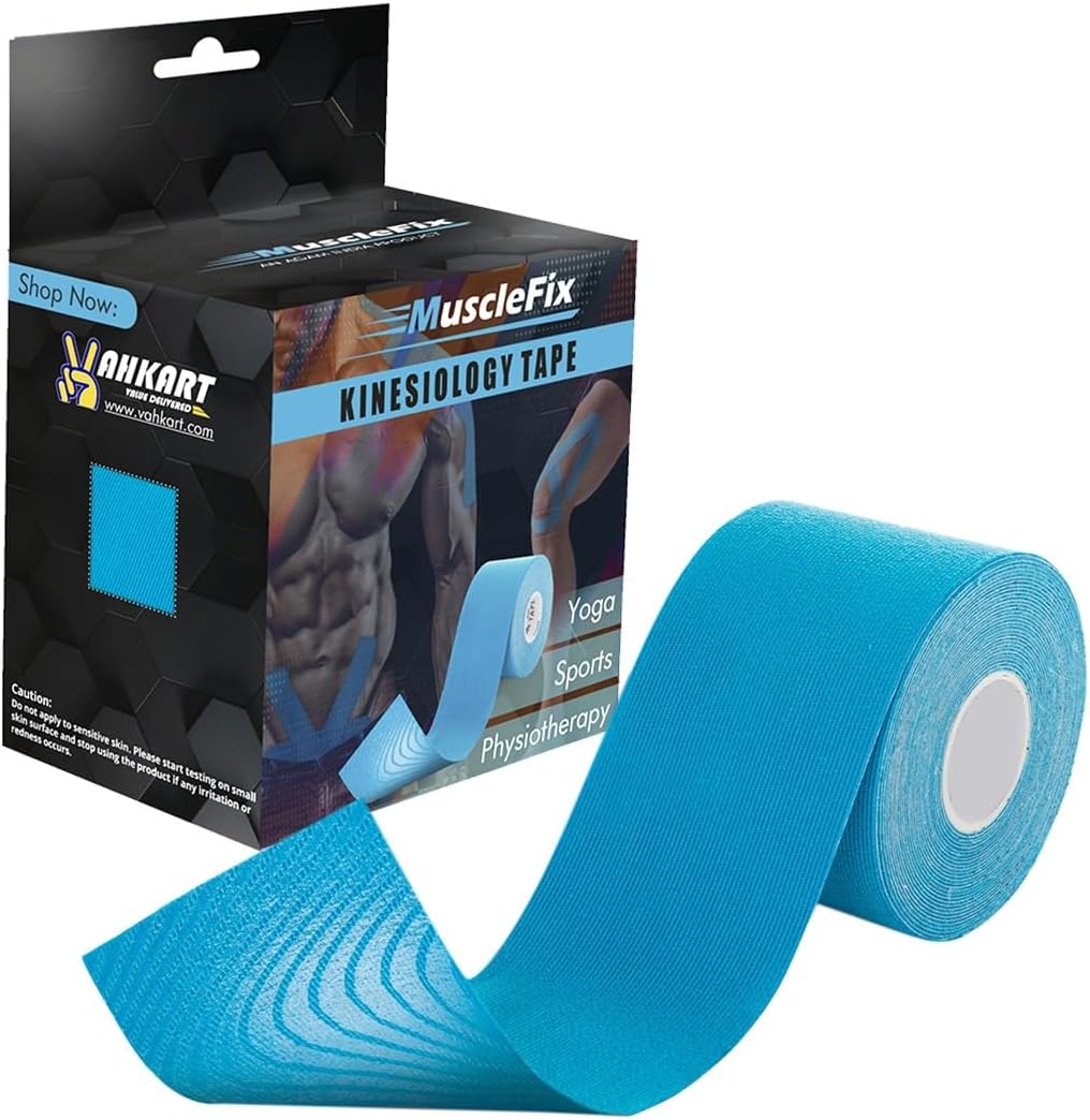 MuscleFix Waterproof Kinesiology Tape (5 cm X 5 mtr | Blue) | Spandex Cotton Latex Free Breathable Athletic Sports Tape for Injury, Muscle & Joint Support, Pain, Pain Relief and Physiotherapy Uncut
