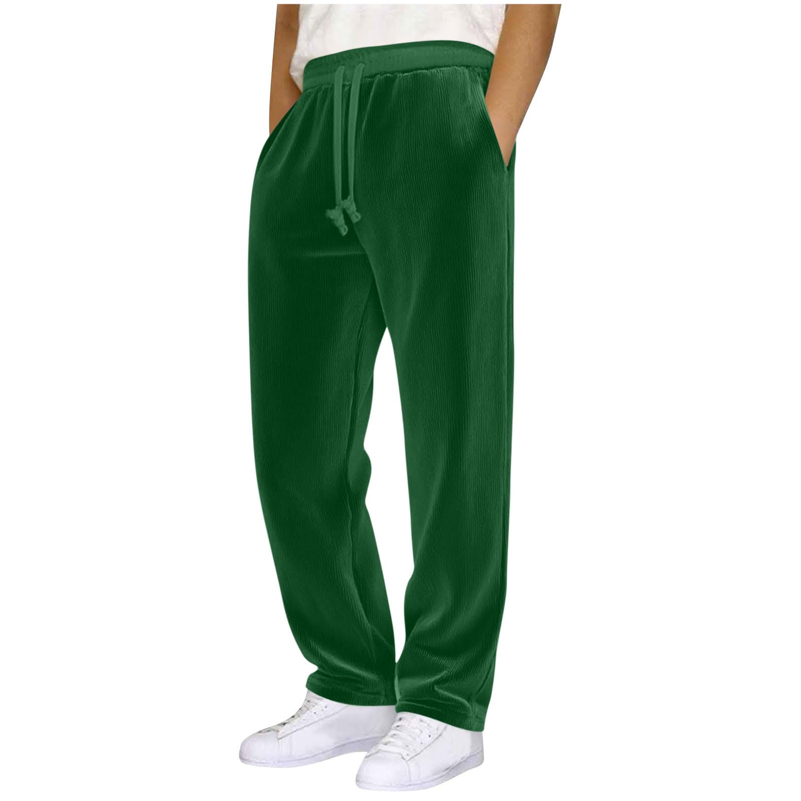 Franterd Corduroy Pants Men Baggy Casual Soft Athletic Workout Work Pants Hiking Warm Straight Leg Sweatpants with Pockets