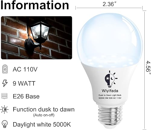 Miniatura 3 de Wiyifada Bombillas de luz del atardecer al amanecer para exteriores, luz diurna de 5000 K, paquete de 2 sensores de encendidoapagado automático para