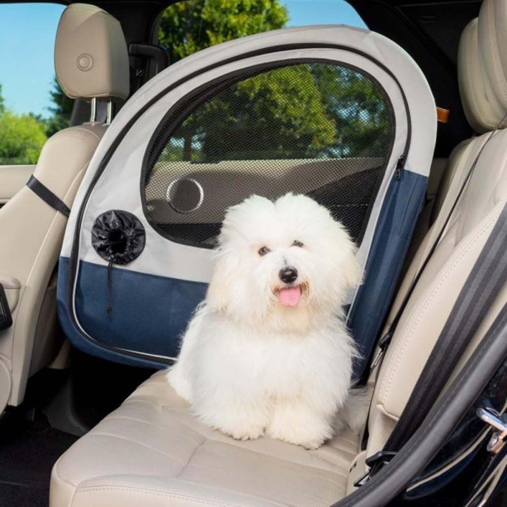 PetSafe Happy Ride Faltbare Transportbox - Sichere Reisebox mit robustem Aluminiumrahmen, Netzfenstern, praktischen Staufächern und sicherem Zugang zum Sicherheitsgurt -Haustierbox für Autofahrten