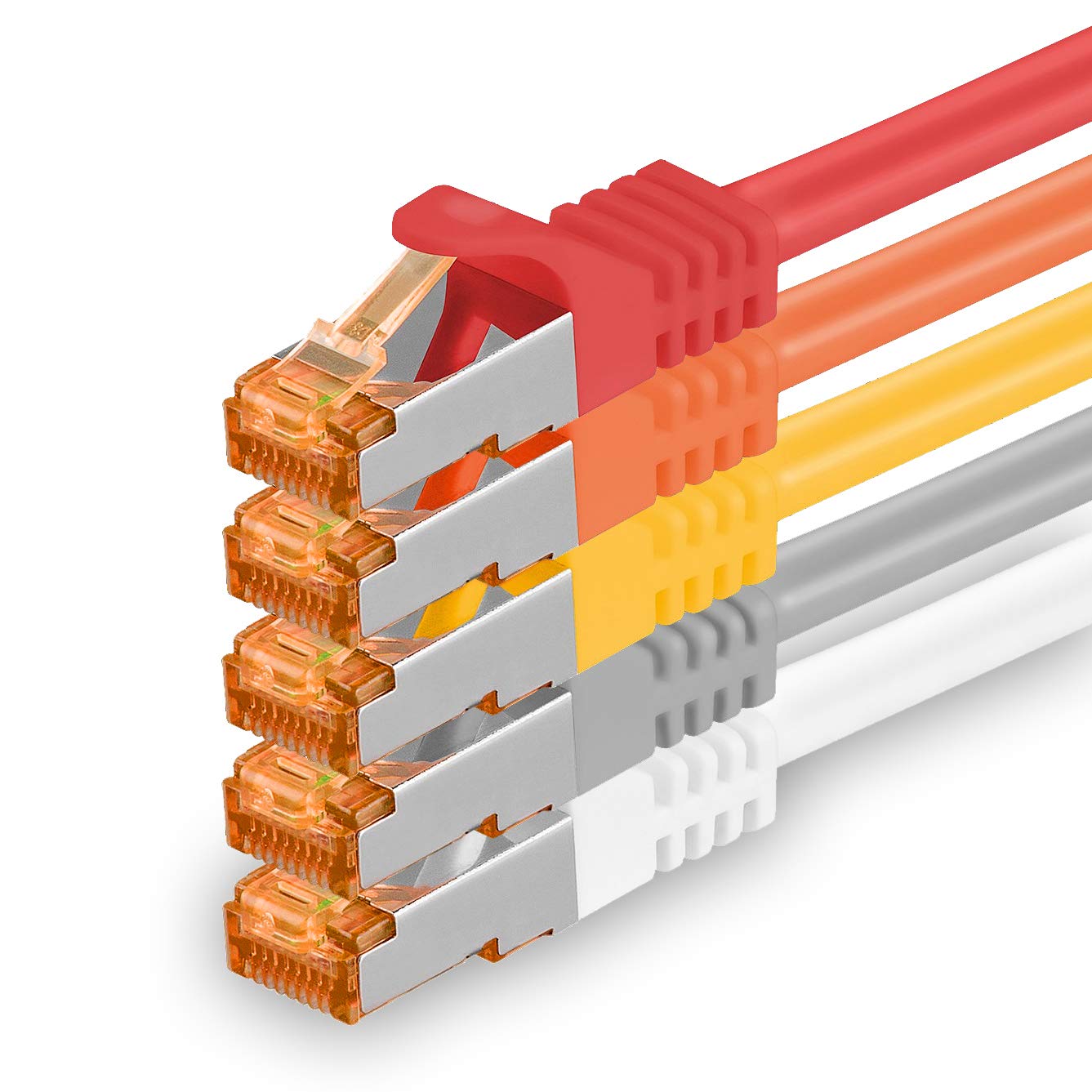 1aTTack.de 0,25m - Cat.7 Netzwerkkabel 5-Farben 01-5 Stück Gigabit Ethernet LAN Kabel 10000 Mbit s Patchkabel Cat7 Kabel S FTP PIMF Schirmung LSZH Cat.7 Rohkabel Rj45 Stecker Cat 6a - 5 x 0,25 Meter