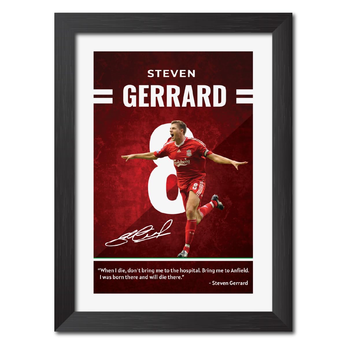 TenorArts Steven Gerrard Poster Liverpool Quotes Laminated Photo Signature Frame Painting with Matt Finish Black Textures (12 inches x 9inches)