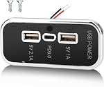 3 Ports 12V RV USB Outlet 45.5W, Gibbab PD3.0 Type-C Quick Charge & Dual A Port 3.1A Panel Wall Mount, Automotive Car Socket Charger Adapter for RV Marine Boat Bus ATV Motorcycle Truck