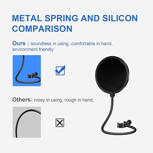 Miniatura 2 de SUUNTOK Filtro pop de micrófono para Blue Yeti y otros micrófonos, pantalla de viento de doble capa con clip de cuello de cisne flexible mejorado de