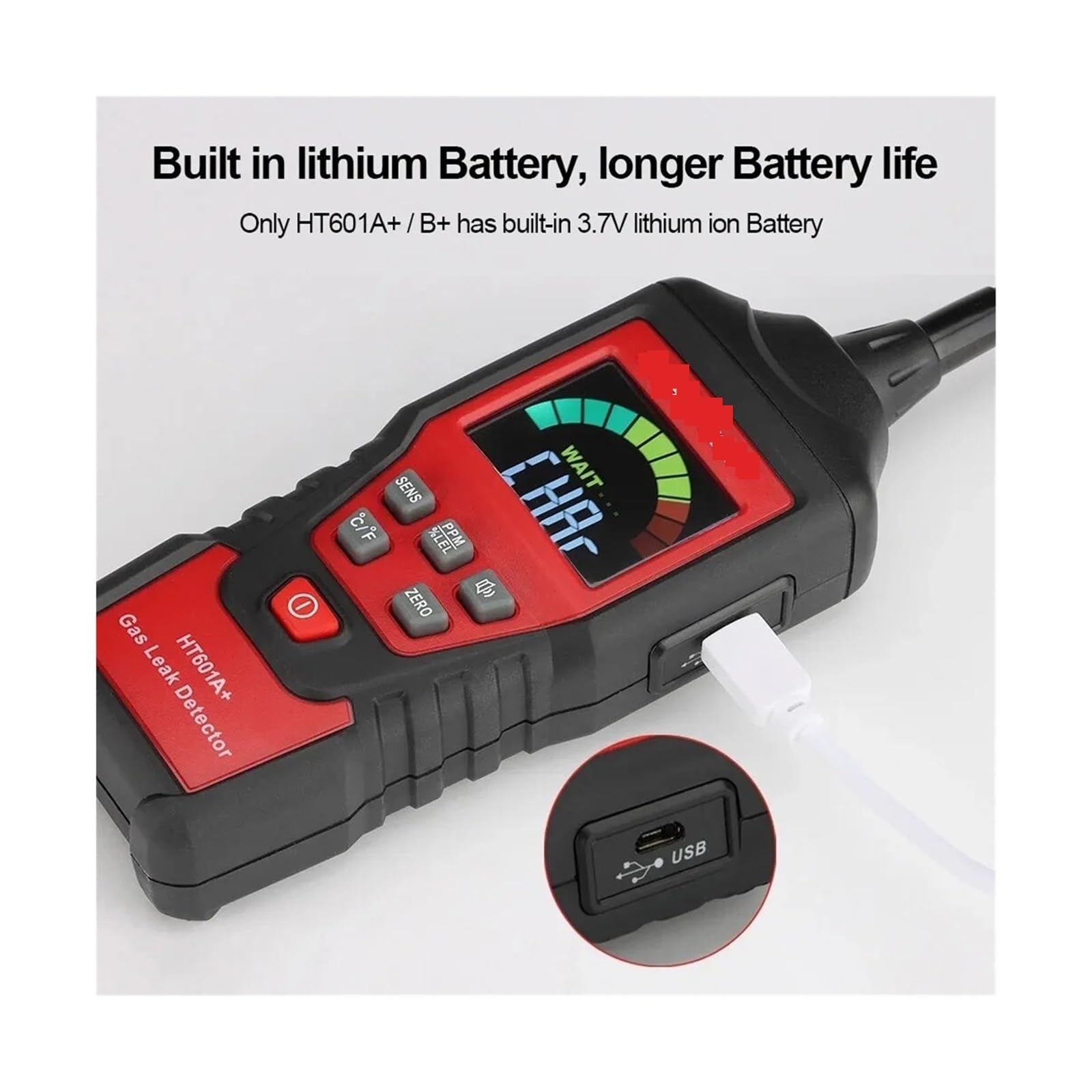 Rilevatore di gas, Rilevatore di perdite gas HT601A HT601B 0-1000PPM Allarme sonoro e schermo metano naturale infiammabile combustibile per lavoro e casa(HT601A P Li Battery)