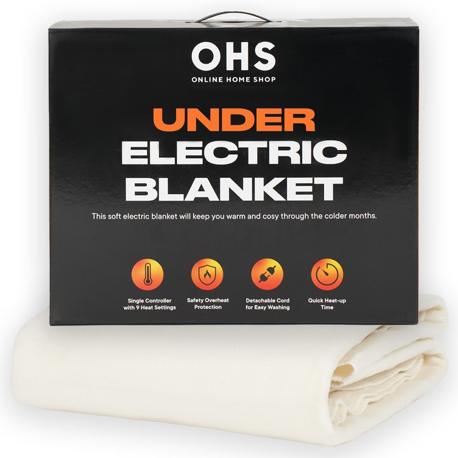 Ohs Electric Heated Blanket Throw Under Winter Heat Bed Warm White