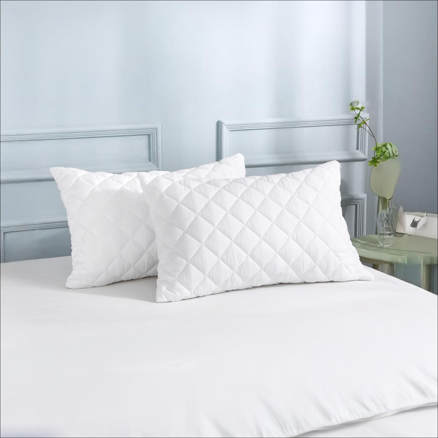 Ayka Waterproof Quilted Pillow Protector 220 GSM Soft Cotton Quilted Pillow Cover Protector Zippered Closure, Protection Against Water Spills & Dustmites- White, (18 x 28 inch) (Pack of 2)