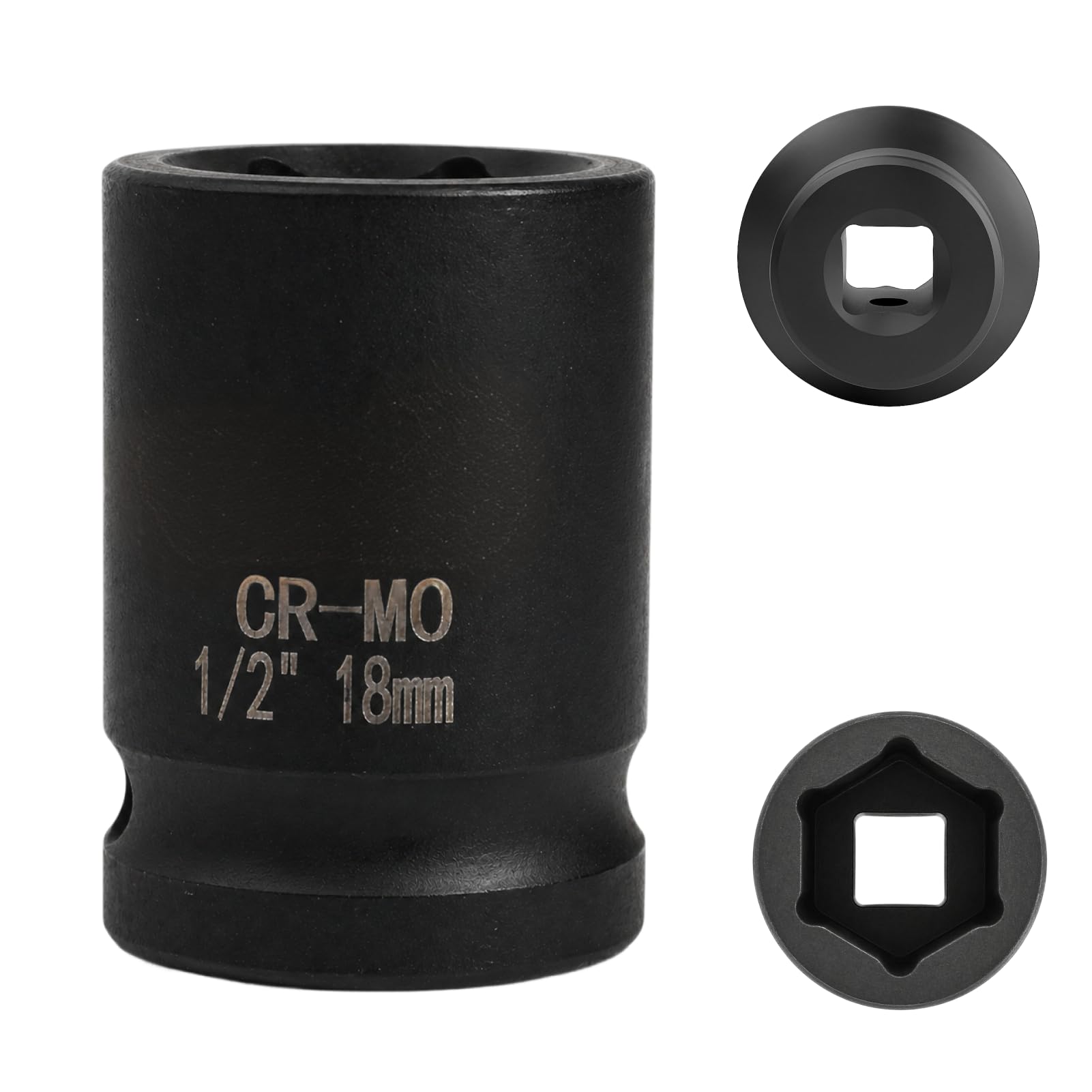 FortuneGlobe Socket 18 mm 1/2 inch Hexagon, Impact Socket 1/2 18 mm Chrome-Molybdenum Steel CR-MO (Black)