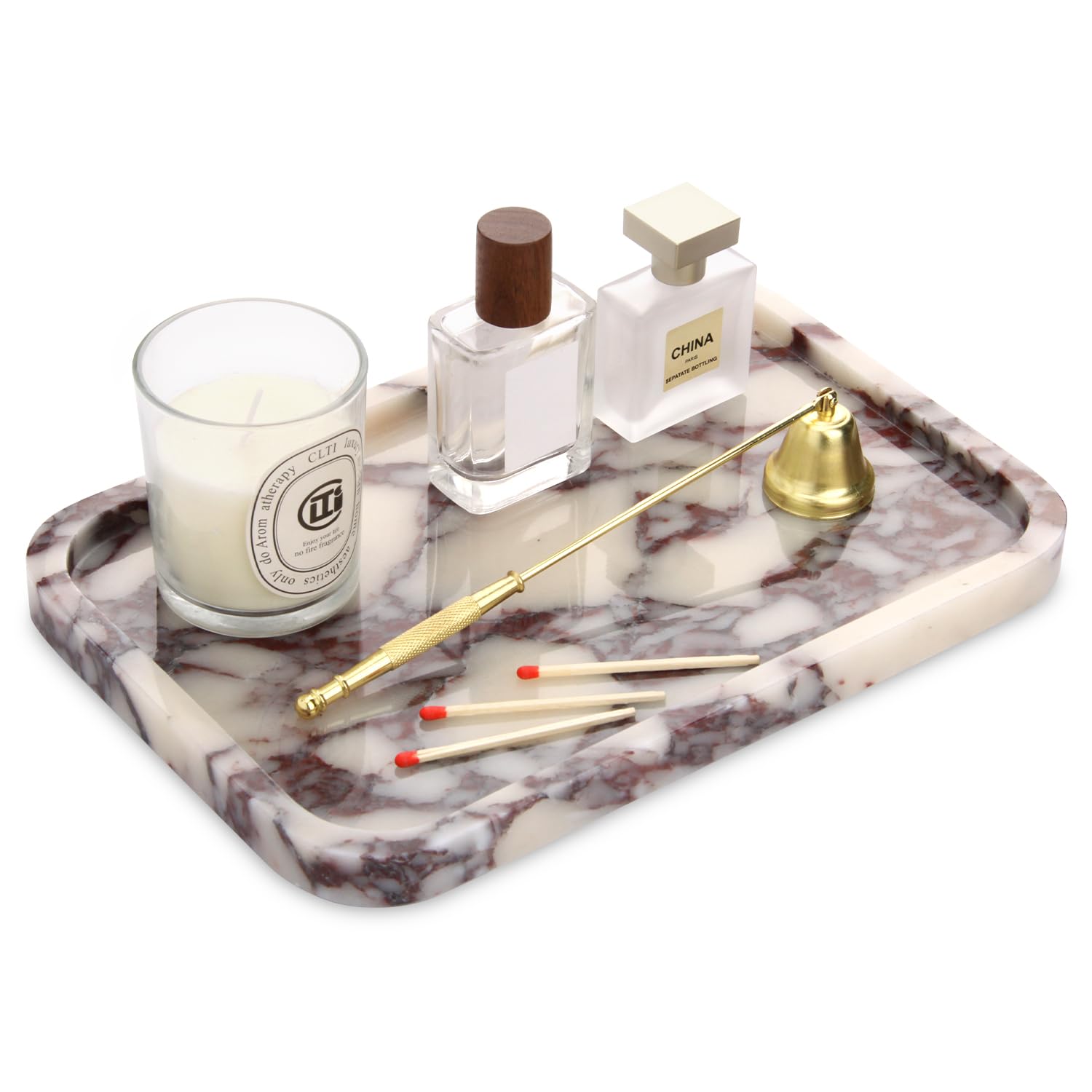 Marmor Tablett Natürlicher Badezimmer Tablett Kosmetiktablett Vielseitiges Deko Tablett Luxuriöser Küche Arbeitsplatten(Calacatta Viola, 30 x 20 x 1.8 cm)
