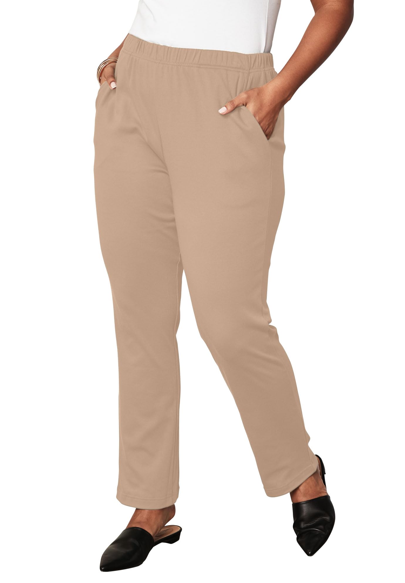 Roaman's Women's Plus Size Straight-Leg Soft Knit Pant