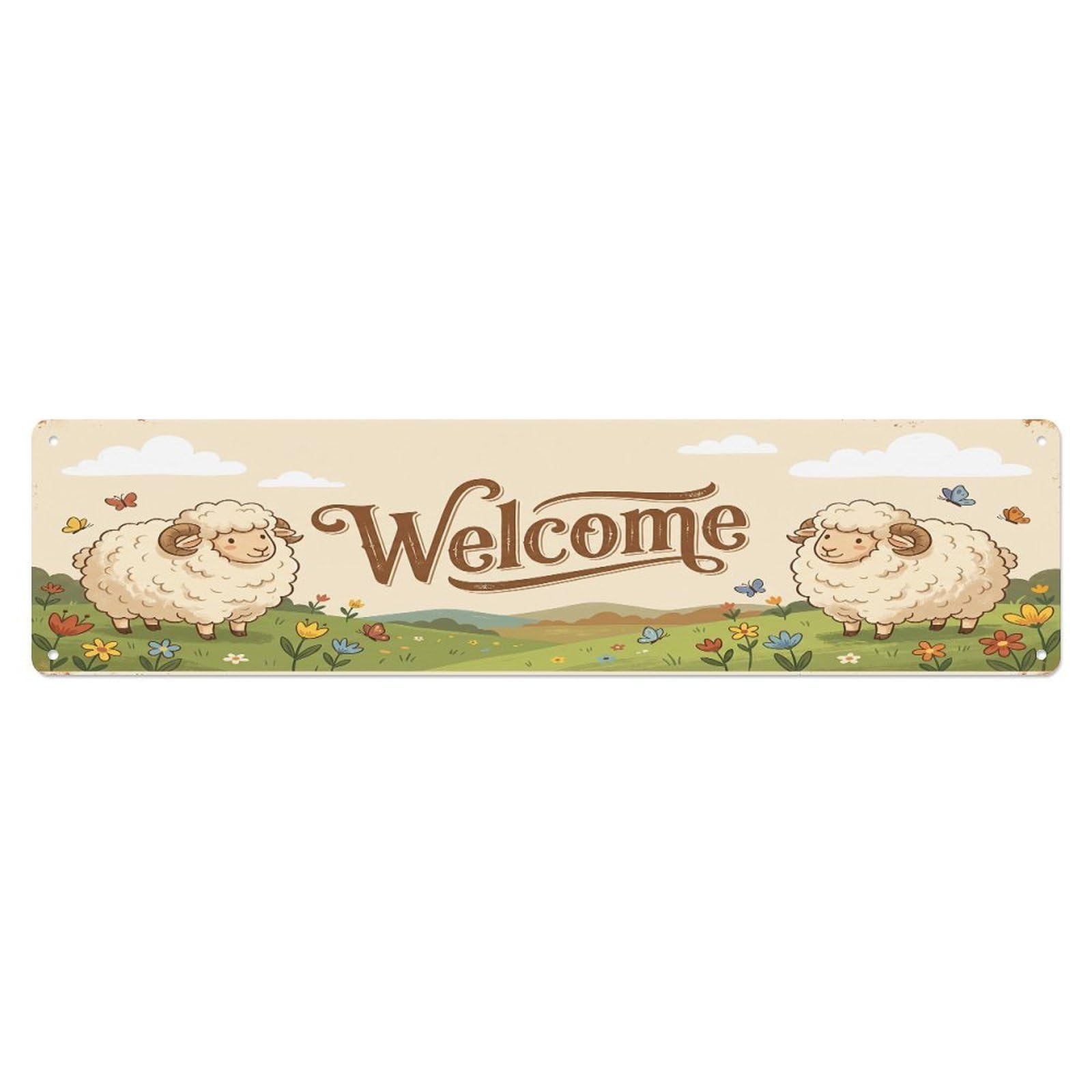 Olhnbad 4X16inch(10X40cm) Vintage Welcome Merino Sheep Metal Tin Sign