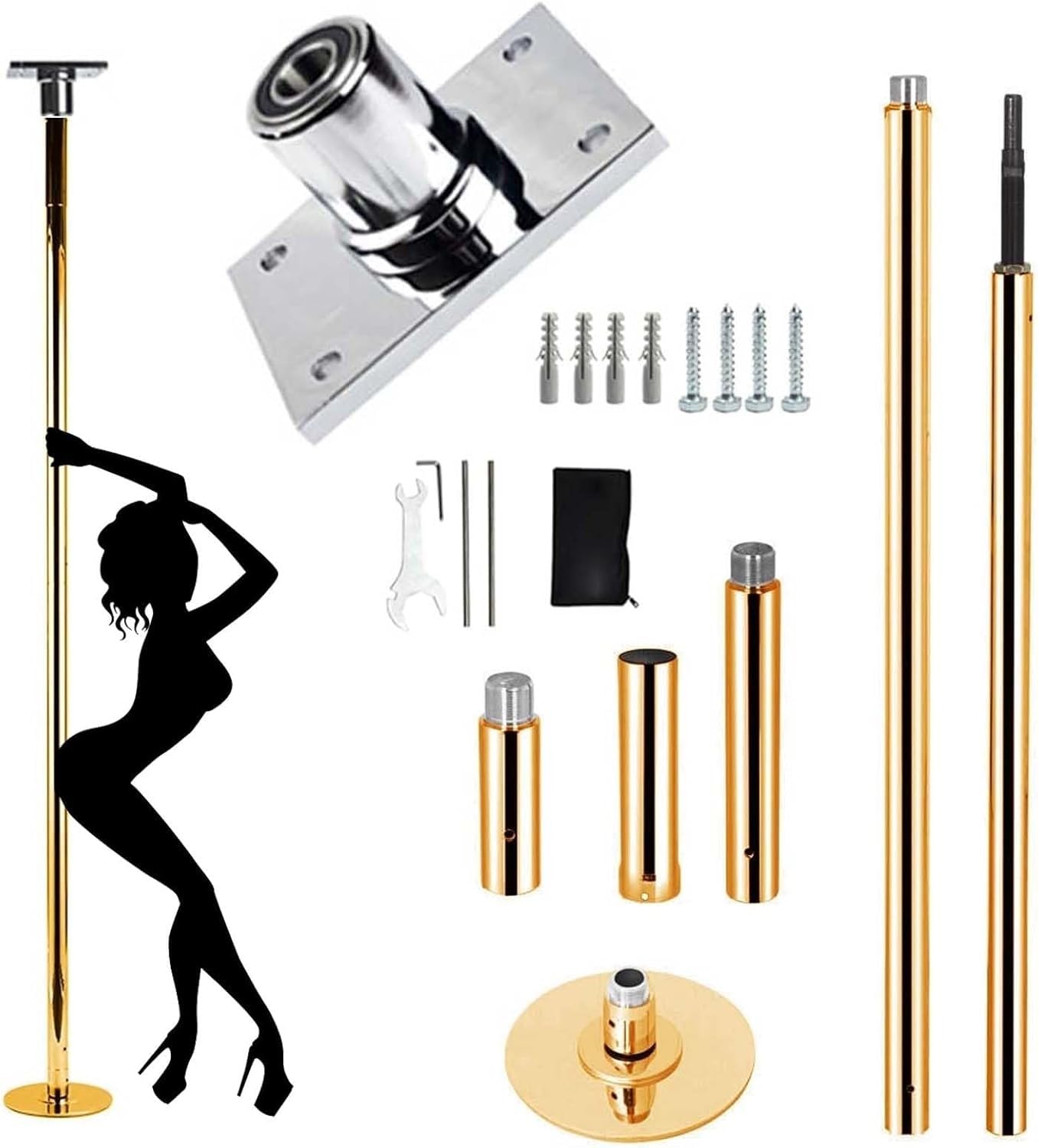 AYCDL Pole Dancing Pole for Home Spinning Dance Pole Gold Fixed Plate Stripper Pole, Heavy Duty Dancing Practice Pole, Pole Dance Bar 45mm Spinning Dance Pole,Gold-3.7M-3.8M/12.2ft-12.5ft