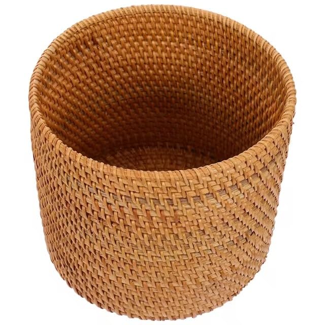 Caneca de basura de rattán hecha a mano de 20 cm cilindro miniatura 7