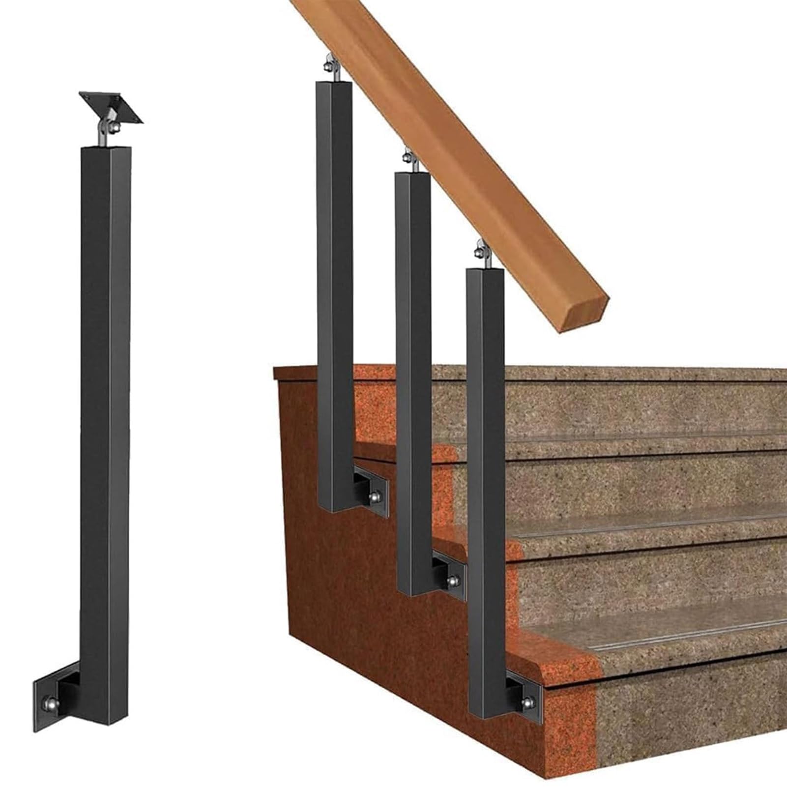 Black Staircase Spindles, Square Handrail Side Mount Stair Railing, Garden Garage Hand Rail, Safety Handrails, Wrought Iron Railings and Balusters Post, for Attic, Deck(85cm/33.4in)