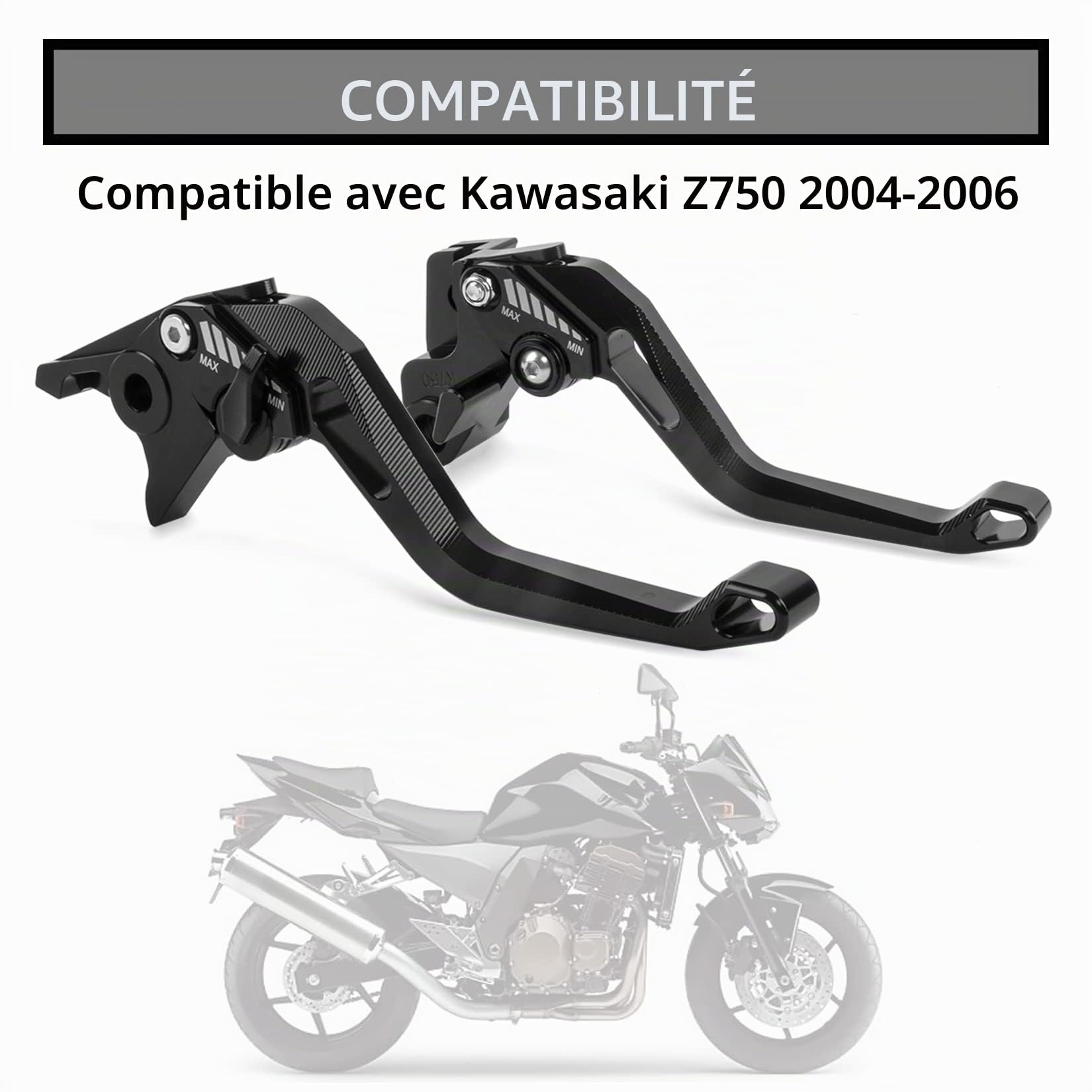 PSLER Leviers d'embrayage de frein 5D losange pour Z750 (Not Z750S model) 2004-2006 (Noir)