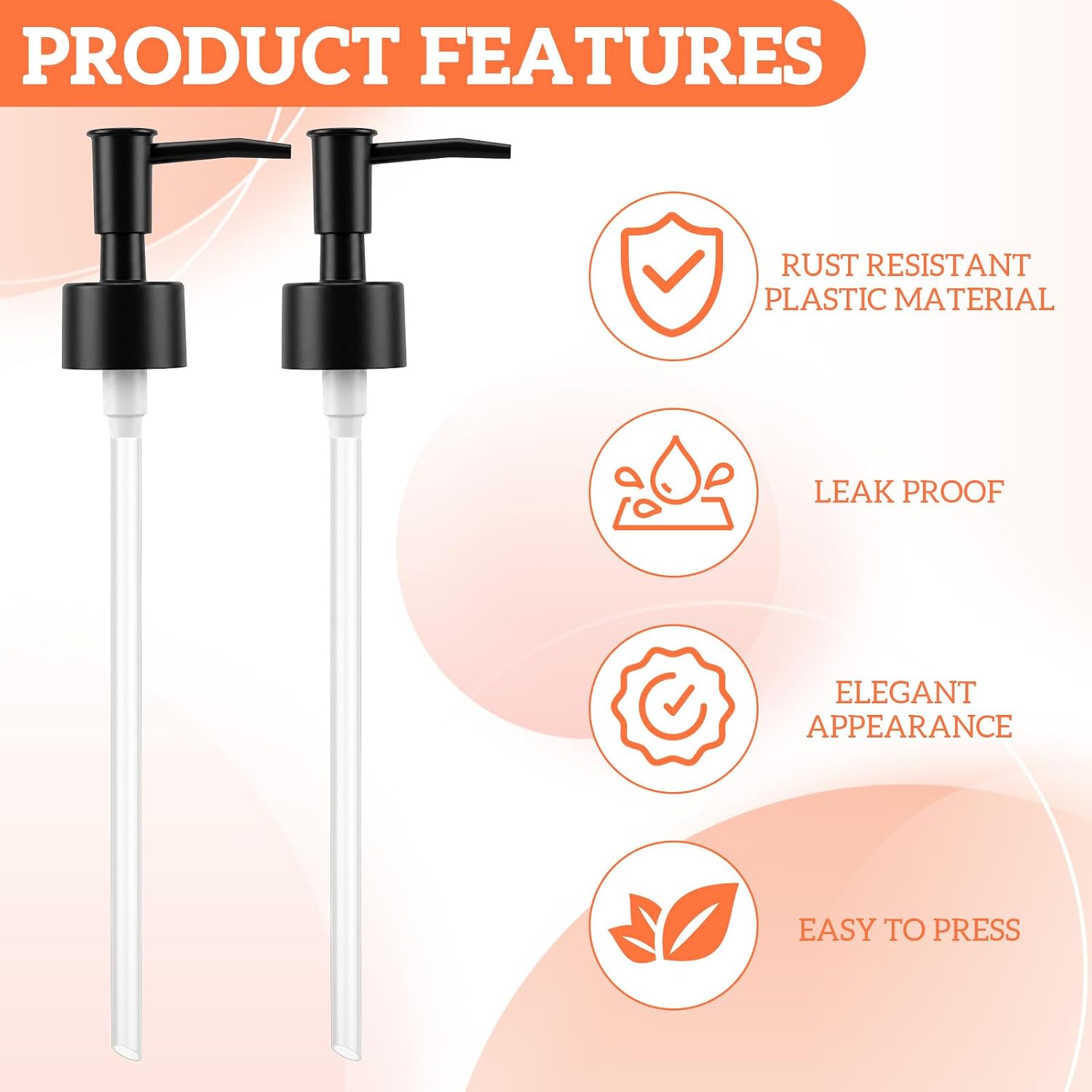 2 Pcs Soap Dispenser Pump Replacement Black Plastic Hand Soap Pumps