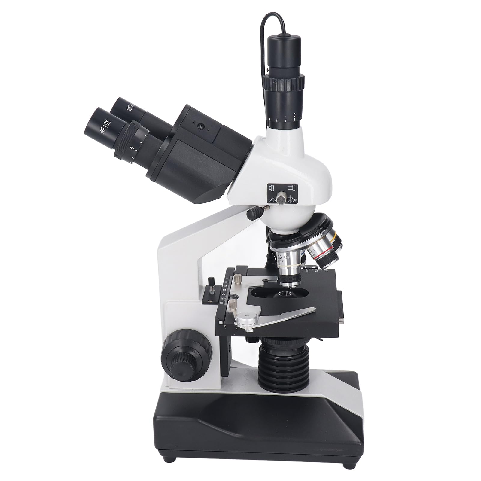 Acouto Microscopio Trinocular 40X a 5000X 5MP Oculares Electrónicos Microscopio Biológico Profesional de 45 Grados para Laboratorio WF10X WF50X Lente 4X Trinocular Compuesto