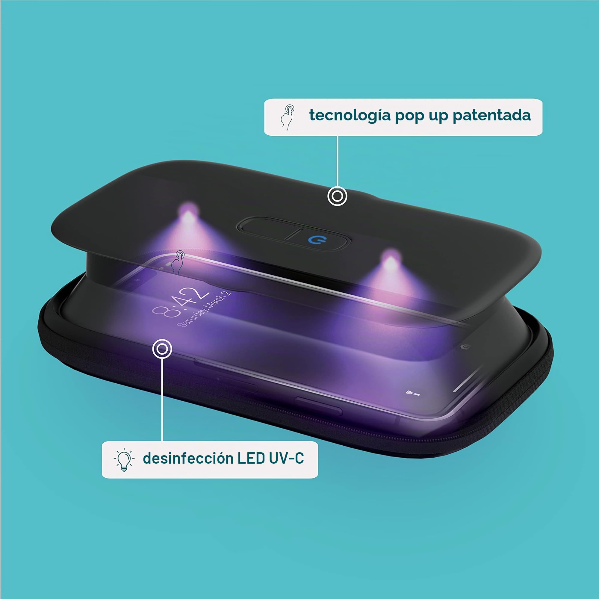 HoMedics Desinfectante de teléfono con protección UV, mata hasta el 99,9% de las bacterias y virus a nivel de AND, libre de mercurio