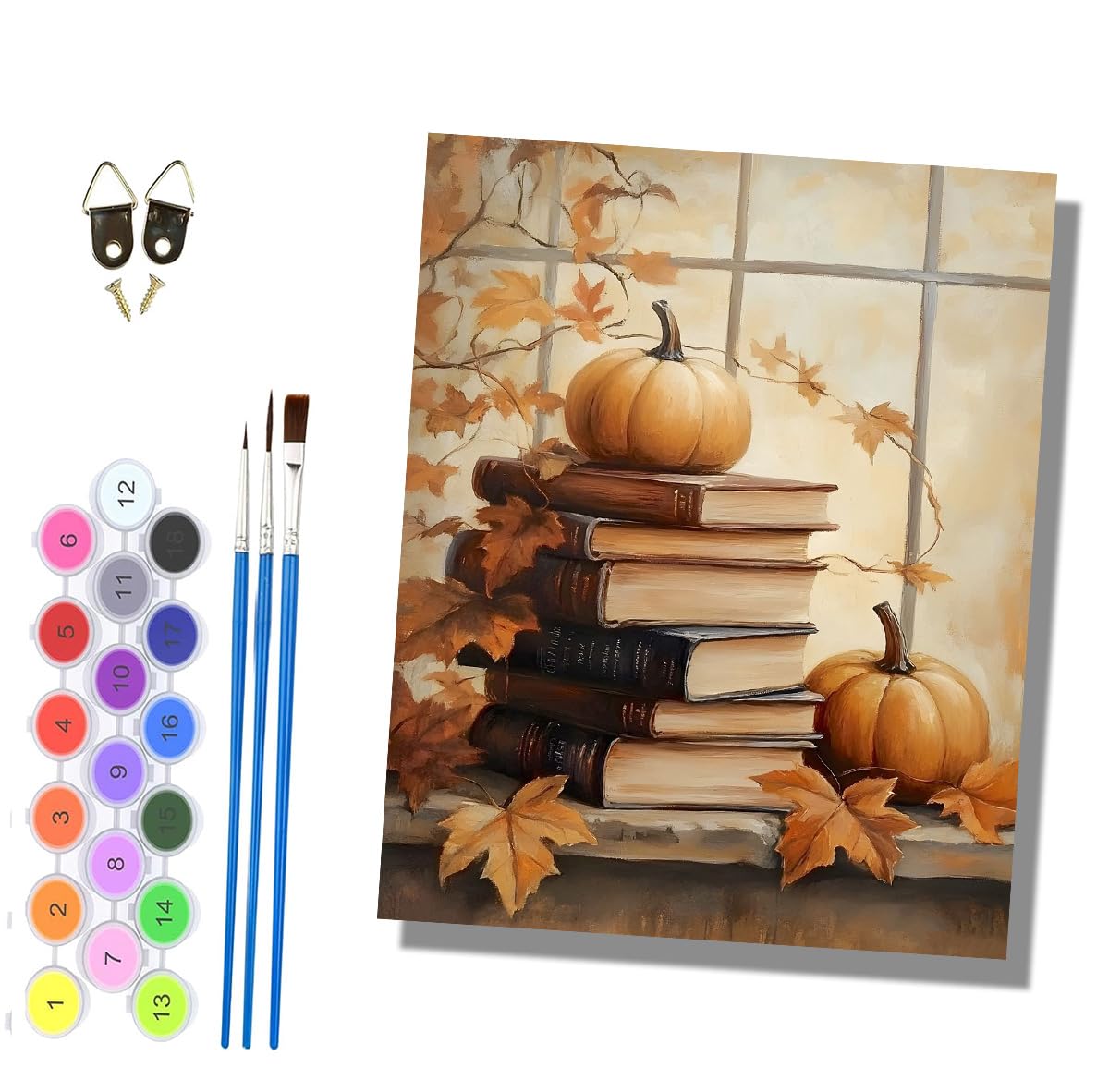 HONGPZH Paint by Numbers for Adults Painting by Numbers for Adults Canvas Kits Paint by Number Crafts Kits for Gift Home Decoration 16x20 inch Pumpkin and Book