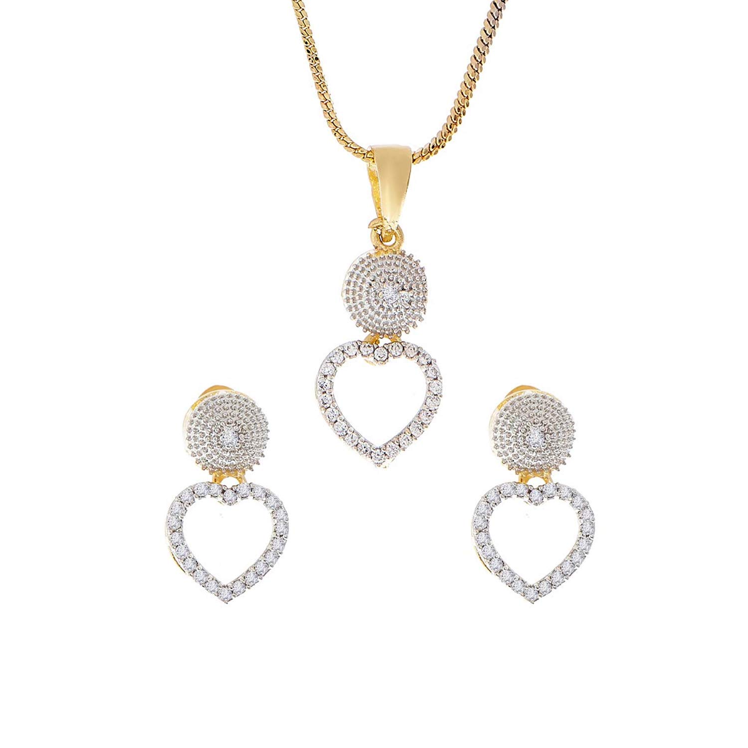 KENNICE Pendant With Earrings Heart Shaped American Diamond Gold-Plated Jewellery For Girls & Women (B09D3KK394) Amazon Price History, Amazon Price Tracker