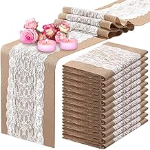 Chumia 12 Pack Burlap Table Runners with Lace 12 x 72 Inch Long Rustic Jute Natural Hessian Burlap Table Runner for Farmhouse Style Country Vintage Wedding Party Dinner DecorationClassic Style