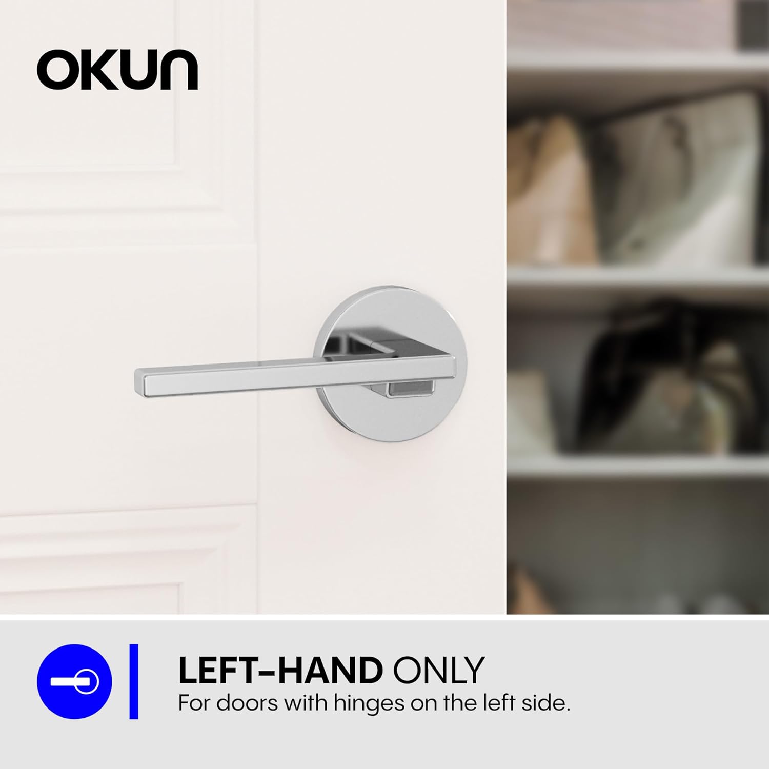 Okun Dune Dummy Door Handle – 2 Pack, Left-Handed, Non-Turning Lever for Closet, Pantry, or Hallway Doors – Chrome Finish