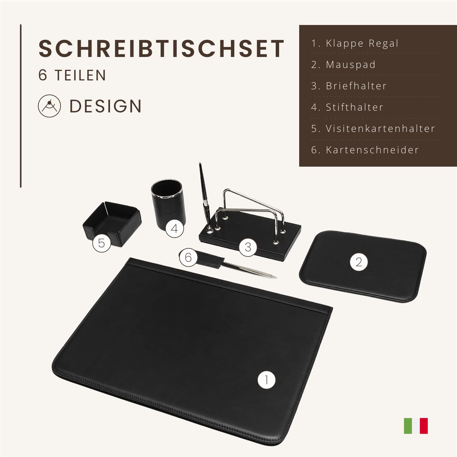 Maruse Leder Schreibtischunterlage – Italienisches Vollleder – Für Büro & Home Office Schreibtischset – Handgefertigt in Italien – Schwarz
