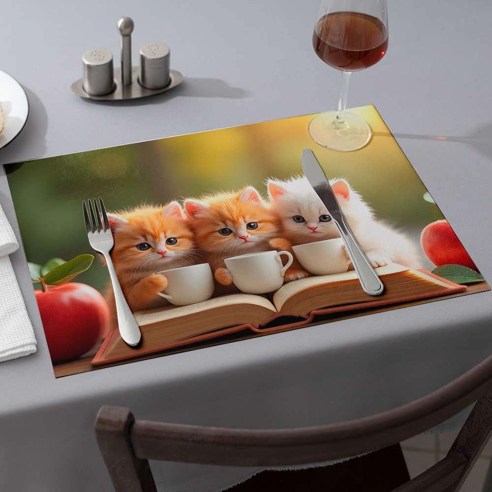 Nappes en silicone antidérapant avec illustration soignée de trois chatons sur un livre ouvert